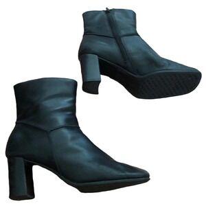 Hillard & Hanson Ankle Boots Sz 8.5 Virginia Black Leather Heel Square Toe